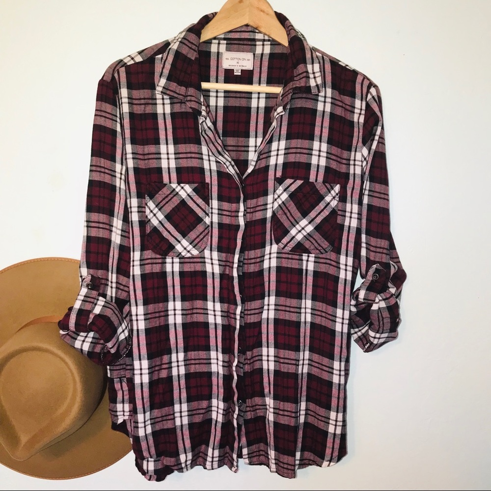 Cotton On plaid button down long sleeve top